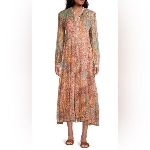 Johnny Was Sabrina Silk Tiered Print Midi-Dress XS